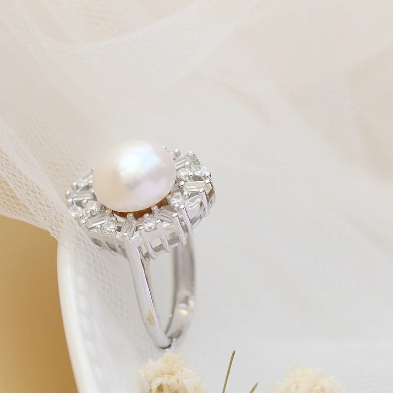SALLY 925 Sterling Silver Ring Handmade Inlaid Natural Freshwater Pearl Opening Rings Creative Fashion Women Jewelry Gift