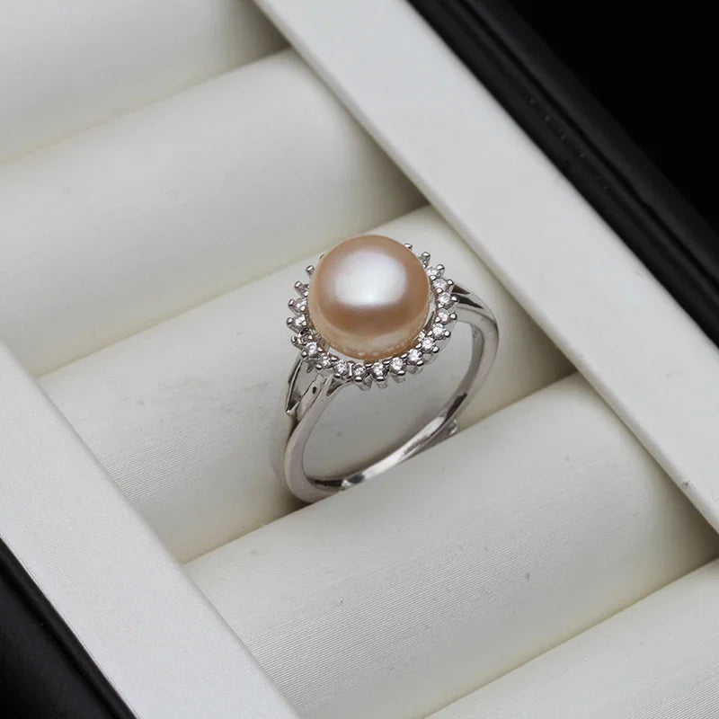 SALY 925 Sterling Silver Ring With Pearls Woman,Resizable Real Natural Freshwater Grey Pearl Rings Fine Jewelry