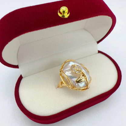 EZABELLA l 100% Real Natural Freshwater Pearl 18K Gold Plated Baroque Pearl Ring for Women Jewelry Wholesale